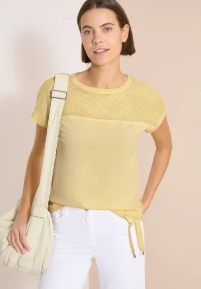 Cecil Cecil TOS Solid Mesh Insert T-Shirt